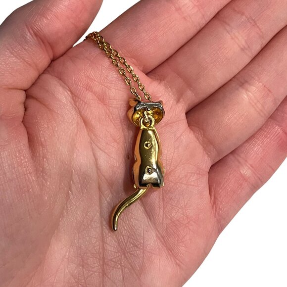 Vintage Retro Cat Gold Tone Necklace Articulated Movable Rhinestone 23-27” Adj - Picture 5 of 8